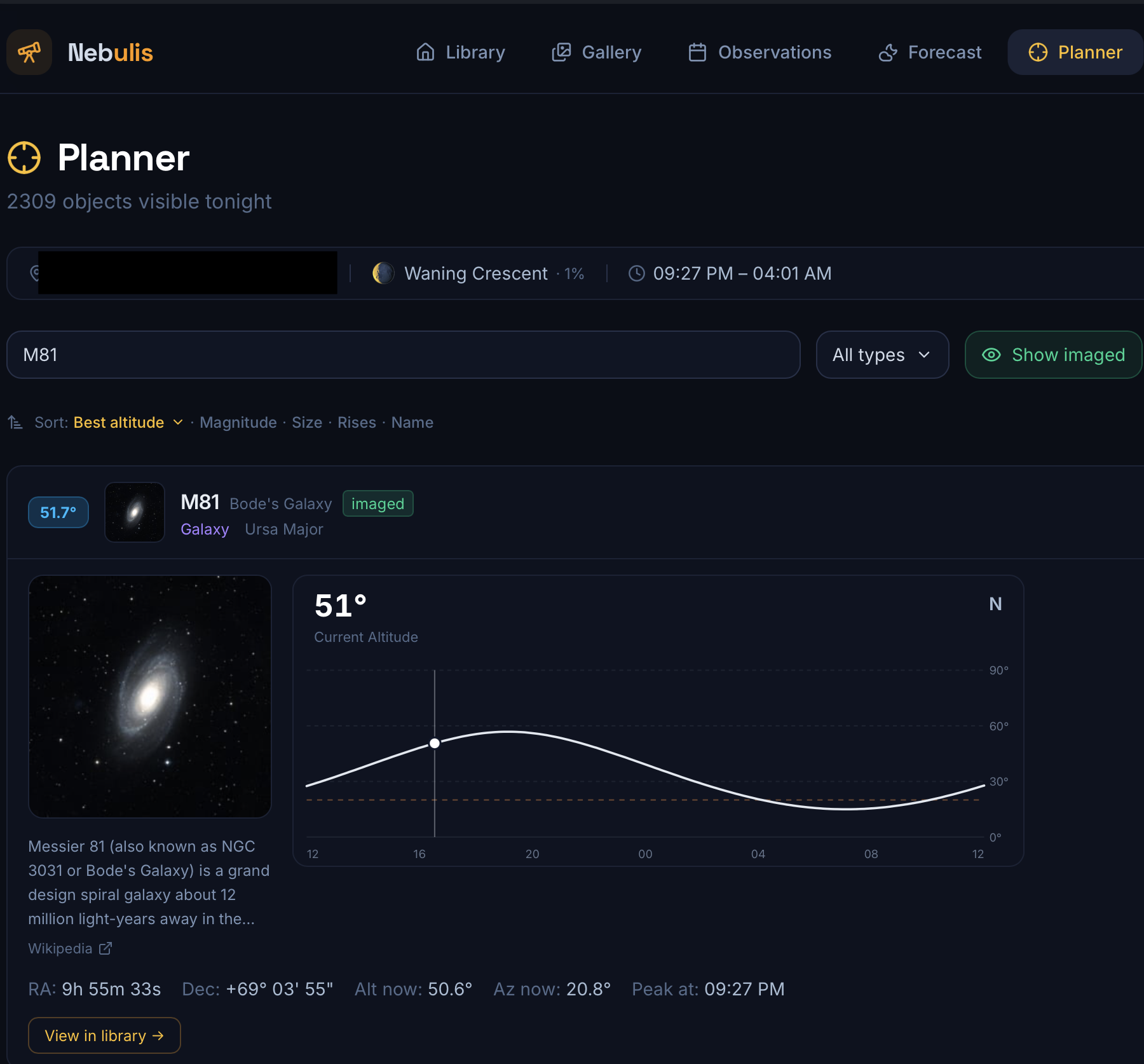 Nebulis observation planner